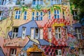 Fantasy painting on colorful house front, graffiti art on facade in hotspot of Dusseldorf, Germany